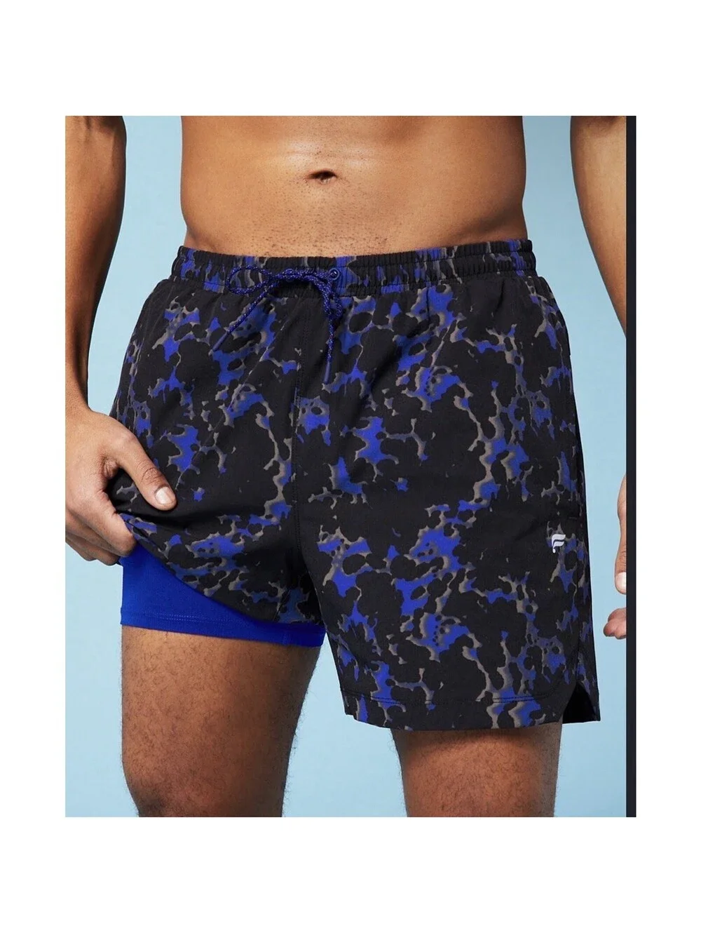Fabletics The Swim Trunk Blue Black Print 5” Inseam Men’s Size XL